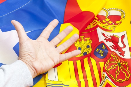 Flag independence against Spain's Cataloniaの写真素材