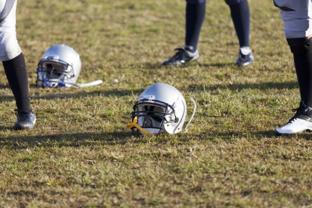 Football helmet on the floor of the stadiumのeditorial素材