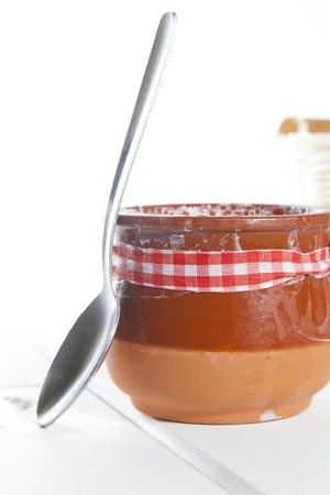 Delicious homemade curd in clay pot made from goat milkの写真素材