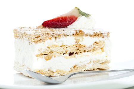 Delicious cake with pastry cream and strawberryの写真素材