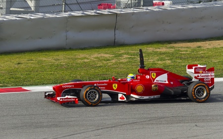 BARCELONA - MARCH 02: Felipe Massa racing with his new Scuderia Ferrari at Formula One Teams Test Days at Catalunya circuit on March 02, 2013 in Montmelo, Barcelona, Spain.のeditorial素材