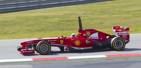 BARCELONA - MARCH 02: Felipe Massa racing with his new Scuderia Ferrari at Formula One Teams Test Days at Catalunya circuit on March 02, 2013 in Montmelo, Barcelona, Spain.のeditorial素材