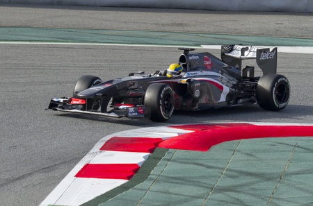 BARCELONA - MARCH 02: Esteban Gutierrez racing with his new Sauber F1 Team at Formula One Teams Test Days at Catalunya circuit on March 02, 2013 in Montmelo, Barcelona, Spain.のeditorial素材
