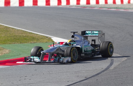 BARCELONA - MARCH 02: Lewis Hamilton racing with his new Mercedes GP Petronas F1 Team at Formula One...