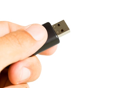 Person with a memory stick on a white background