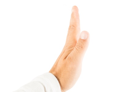 Discharging man hand and white backgroundの写真素材