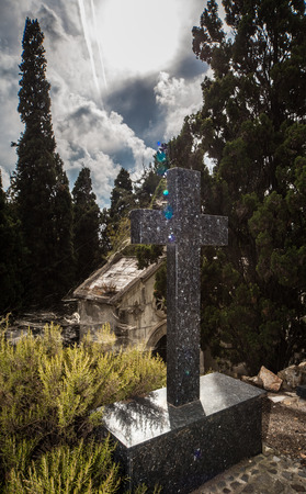 Figures and crosses of an old cemetery in Barcelonaの写真素材