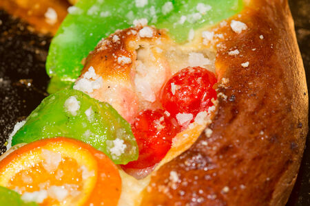 Typical twisted roll of kings and the king bean insideの写真素材