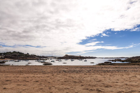 Coastal village at low tide Cancaleの写真素材