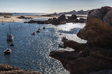 Panoramic view over Pink Granite Coast, France. のeditorial素材