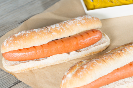 Frankfurt with grilled artisan bread and mustardの写真素材