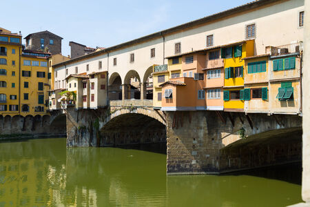 Houses  Arno River and bridges of Florence, Tuscany, Italyの写真素材