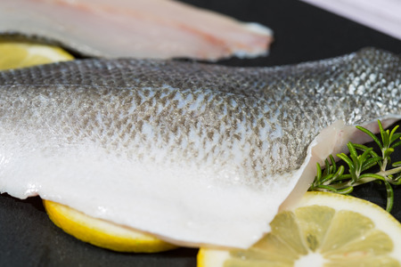Fresh sea bass fillets and cut and cleanの写真素材