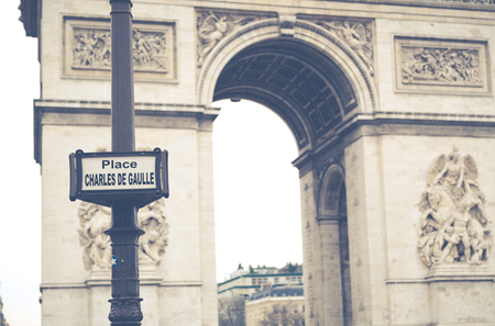 Triumphal arch in a sad and cloudy day, Paris Franceの写真素材