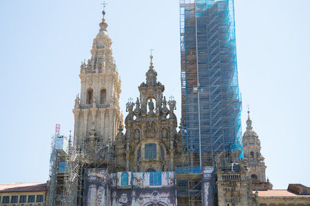 SANTIAGO DE COMPOSTELA, SPAIN - JULY 9: Cathedral of Santiago de Compostela on  July 2015 in Santiago de Compostela, A Coruna.Cathedral of Santiago de Compostela is a temple of Catholic worshipのeditorial素材