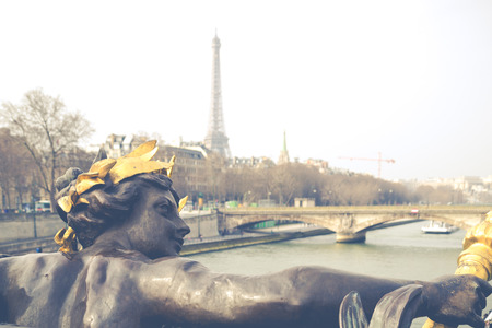 Alexandre III bridge and underneath the river Seine, Parisの写真素材