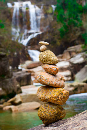 pyramid formation by laying stones at each other without any fastenersの写真素材
