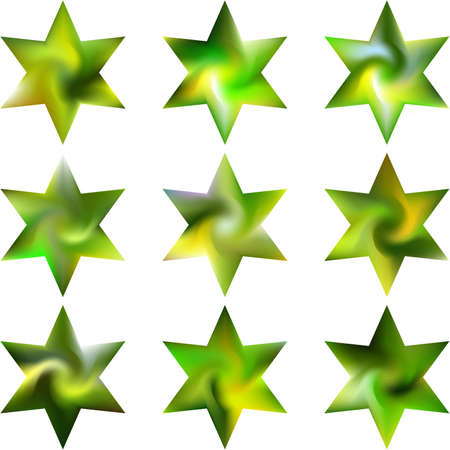 Kit of hexagram gradient backgrounds. Good soft color theme. Geometric sacred religious symbols. Green modern, natural covers for your creative projects and graphic design.のイラスト素材
