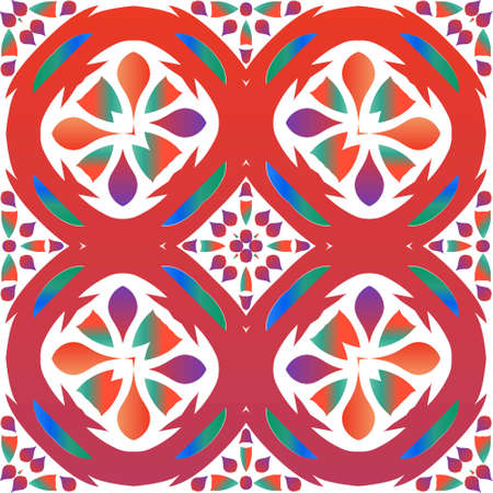 Traditional ornate mexican talavera. Vector seamless pattern collage. Bathroom design. Red abstract background for web backdrop, print, pillows, surface texture, wallpaper, towels.のイラスト素材