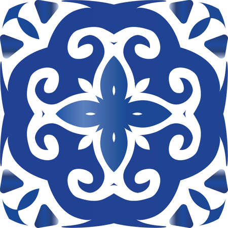 Decorative color ceramic azulejo tiles. Vector seamless pattern trellis. Universal design. Blue folk ethnic ornament for print, web background, surface texture, towels, pillows, wallpaper.のイラスト素材