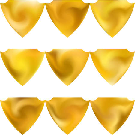 Kit of chromatic backgrounds in the form of a shield. Trendy soft color theme. Concentric style of 80th. Yellow effective modern screen design for brochure, calendar, cards or invitation.のイラスト素材