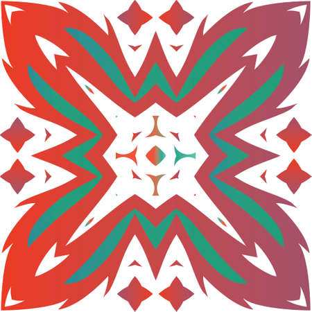 Ethnic ceramic tile in mexican talavera. Vector seamless pattern template. Fashionable design. Red vintage ornament for surface texture, towels, pillows, wallpaper, print, web background.のイラスト素材