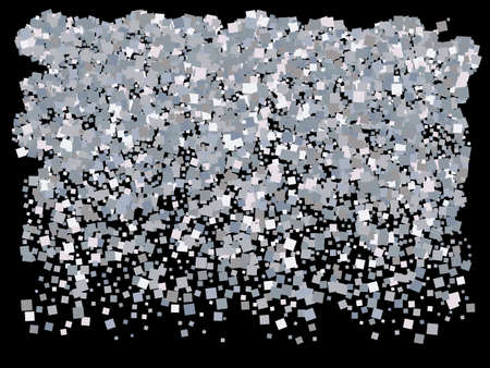 Chaotic squares on black background. Graphic element of design. Vector illustration backdrop. Silver elegant trendy pattern for paper packaging, greeting card, banner, invitation, postcard.のイラスト素材