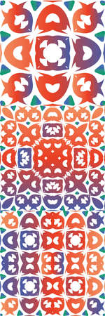 Mexican vintage talavera tiles. Kit of vector seamless patterns. Geometric design. Red antique...