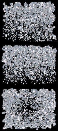 Falling silver color squares. Graphic set for design. Vector illustration theme. Silver festive, luxury, bright, chaotic confetti background on black.のイラスト素材