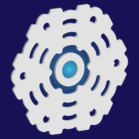 Simple snowflake with shadow on blue background. Vector illustration - template. Abstract concept with expressive forms and colors. White New Year and Christmas 3d ornament for banner or cards.のイラスト素材