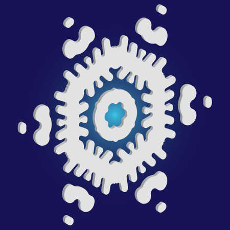 Simple snowflake with shadow on blue background. Effective concept with expressive forms and colors. Vector illustration - art. White New Year and Christmas 3d ornament for banner or cards.のイラスト素材