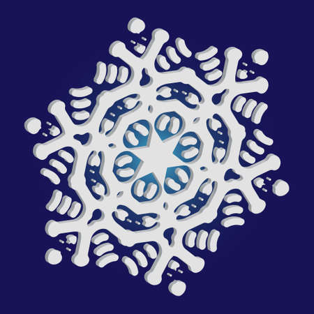 Simple christmas snowflake on blue background. Vector illustration - shape. Magic concept with expressive forms and colors. White winter crystal, isolated, modern trendy 3d design element.のイラスト素材