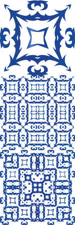 Antique portuguese azulejo ceramic. Set of vector seamless patterns. Hand drawn design. Blue floral and abstract decor for scrapbooking, smartphone cases, T-shirts, bags or linens.のイラスト素材