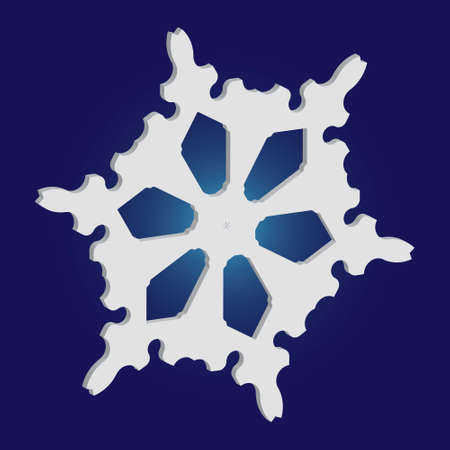 Christmas cut 3d snowflake on blue background. Vector illustration - pattern. Minimal concept with expressive forms and colors. White festive symbol of frost, cold weather, snow, winter holidays.のイラスト素材