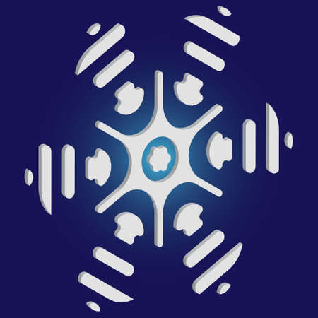 Paper cut isolated snowflake on blue background. Creative concept with expressive forms and colors. Vector illustration - shape. White new year and Xmas modern trend design 3d element.のイラスト素材
