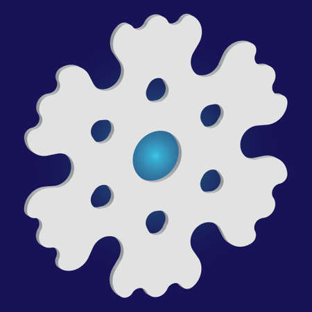 Simple, beautiful snowflake on blue background. Cool concept with expressive forms and colors. Vector illustration - decoration. White luxury isolated 3d silhouette of frosty christmas symbol.のイラスト素材