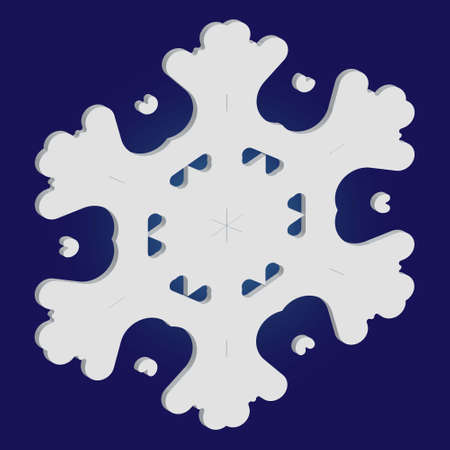 Isolated falling snowflake on blue background. Vector illustration - decoration. Colorful concept with expressive forms and colors. White abstract paper craft 3d ornament for banners, greeting cards.のイラスト素材