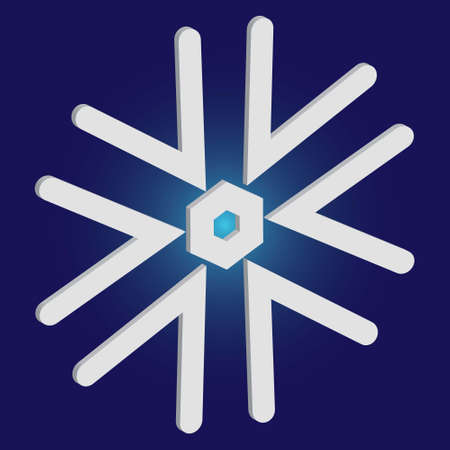 Christmas paper snowflake on blue background. Vector illustration - overlay. Magic concept with expressive forms and colors. White modern trendy 3d design element for New Year holidays.のイラスト素材
