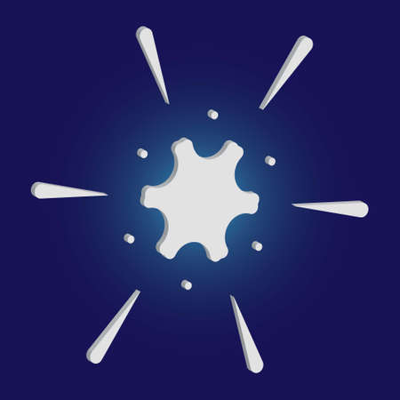 Cute snowflake with shadow on blue background. Abstract concept with expressive forms and colors. Vector illustration - overlay. White nice 3d snow flake, carved silhouette. New year ornament.のイラスト素材