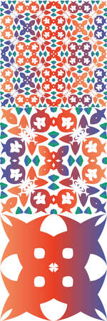 Decorative color ceramic talavera tiles. Collection of vector seamless patterns. Geometric design. Red folk ethnic ornaments for print, web background, surface texture, towels, pillows, wallpaper.のイラスト素材
