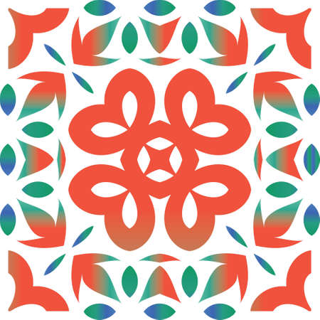 Antique mexican talavera ceramic. Original design. Vector seamless pattern template. Red floral and abstract decor for scrapbooking, smartphone cases, T-shirts, bags or linens.のイラスト素材