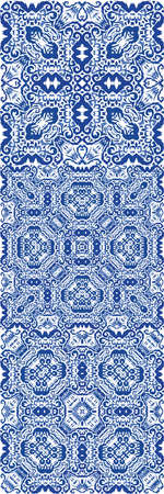 Portuguese vintage azulejo tiles. Hand drawn design. Kit of vector seamless patterns. Blue antique...