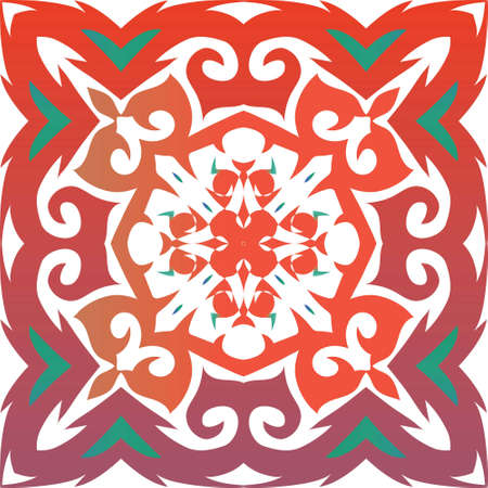 Antique mexican talavera ceramic. Vector seamless pattern illustration. Modern design. Red floral and abstract decor for scrapbooking, smartphone cases, T-shirts, bags or linens.のイラスト素材