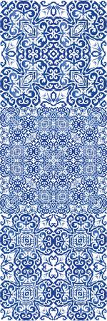 Ethnic ceramic tiles in portuguese azulejo. Original design. Kit of vector seamless patterns. Blue...