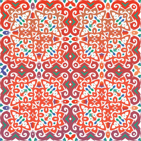 Mexican ornamental talavera ceramic. Vector seamless pattern flyer. Colored design. Red vintage...