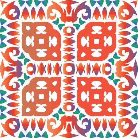 Antique talavera tiles patchwork. Graphic design. Vector seamless pattern frame. Red mexican ornamental  decor for bags, smartphone cases, T-shirts, linens or scrapbooking.のイラスト素材