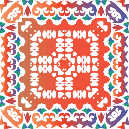 Traditional ornate mexican talavera. Colored design. Vector seamless pattern trellis. Red abstract background for web backdrop, print, pillows, surface texture, wallpaper, towels.のイラスト素材