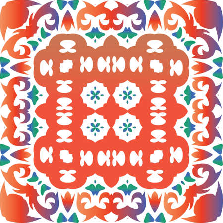 Antique talavera tiles patchwork. Stylish design. Vector seamless pattern frame. Red mexican ornamental  decor for bags, smartphone cases, T-shirts, linens or scrap booking.のイラスト素材