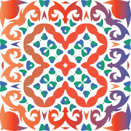 Antique mexican talavera ceramic. Vector seamless pattern illustration. Hand drawn design. Red floral and abstract decor for scrapbooking, smartphone cases, T-shirts, bags or linens.のイラスト素材
