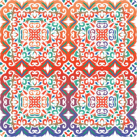 Antique mexican talavera ceramic. Graphic design. Vector seamless pattern template. Red floral and abstract decor for scrapbooking, smartphone cases, T-shirts, bags or linens.のイラスト素材